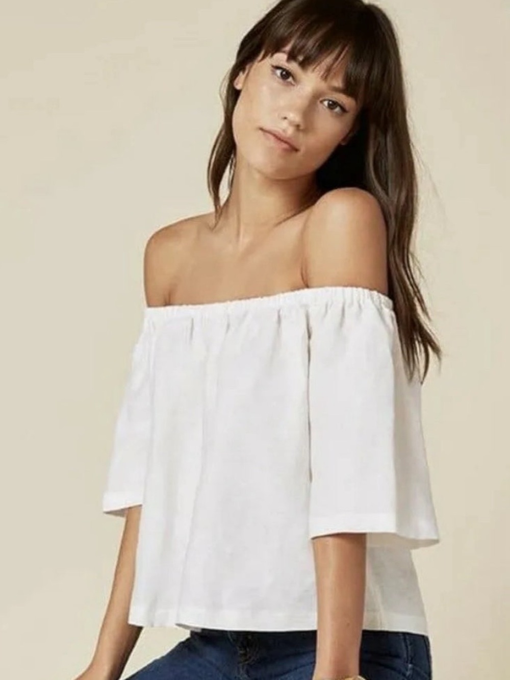 Reformation White Off-Shoulder Linen Blouse